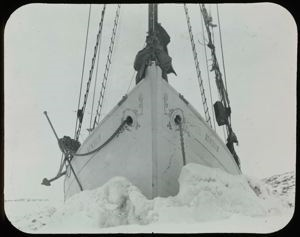 Image: Bow of Bowdoin in Winter Quarters
